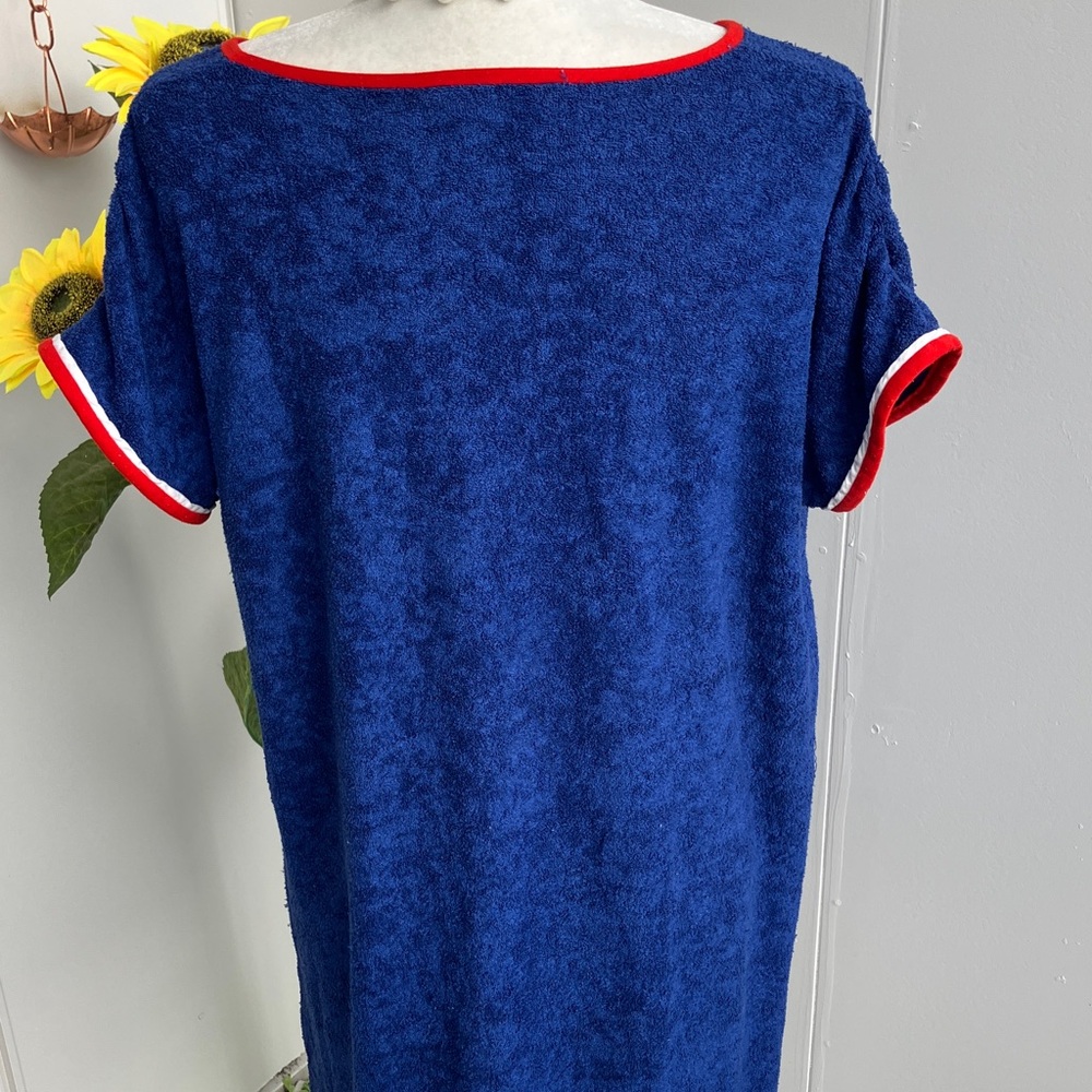 Vintage 70s 80s Cuddl Duds Americana Terrycloth Short Sleeve Boxy Lounge Dress - Picture 6 of 10